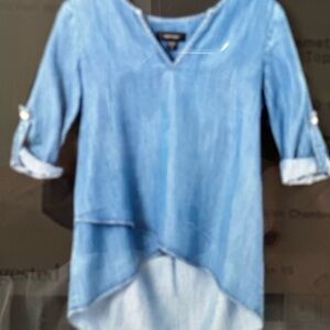 Karen Kane Chambray Asymmetric Hem Top